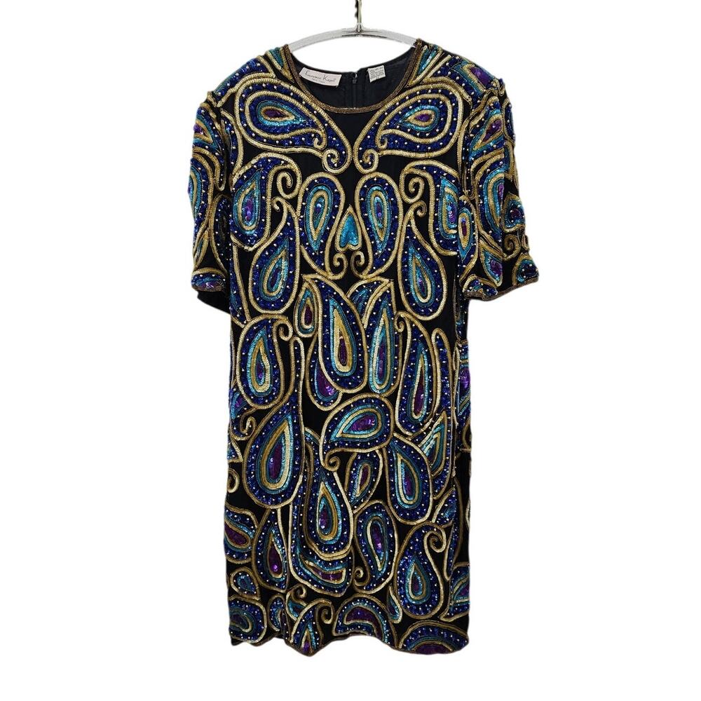 Vintage Silk Beaded Sequin Dress‎ Colorful Size 2X